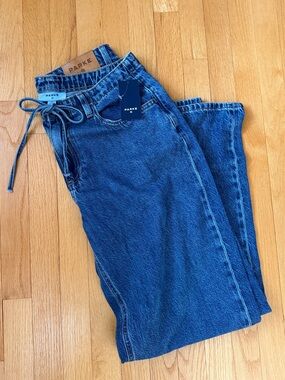 Women Mid-Rise Drawstring Baggy Jeans Parke x Target Medium Wash Denim Size 10